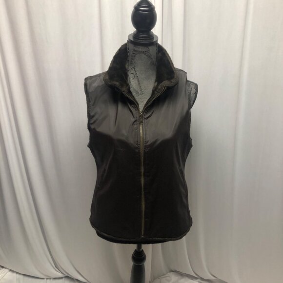 Blassport Brown Reversible Faux Fur Vest Womens Size Medium Sleeveless Zippered - Picture 5 of 11